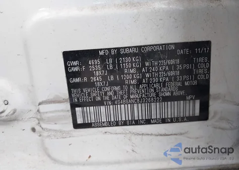 2018 Subaru Outback 2.5I Limited z USA, uszkodzony, nr VIN 4S4BSANC8J3268222